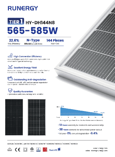 [HY-DH144N8-570W] Hyperion 570W N-Type Bifacial Solar Panels